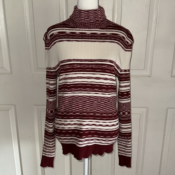 Tory Burch Ivory And Red Ribbed Julie Turtleneck Sweater - Picture 4 of 6